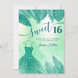 Invitation Sweet sixteen vert tropical feuille