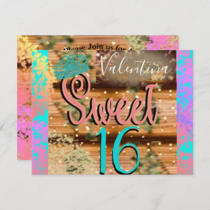 Invitation Sweet sixteen Vintage Boho Turquoise Gold Rustic