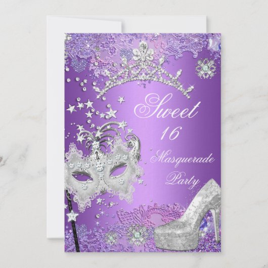 Invitation Sweet sixteen violet 16 Masquerade Party Tiara (Devant)