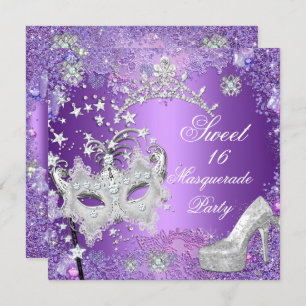 Invitation Sweet sixteen violet 16 Masquerade Party Tiara