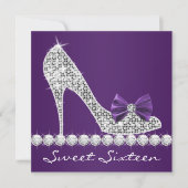 Invitation Sweet sixteen violet à talons hauts fête d'anniver (Devant)