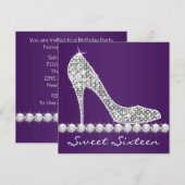 Invitation Sweet sixteen violet à talons hauts fête d'anniver (Devant / Derrière)