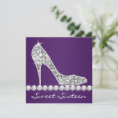 Invitation Sweet sixteen violet à talons hauts fête d'anniver (Debout devant)