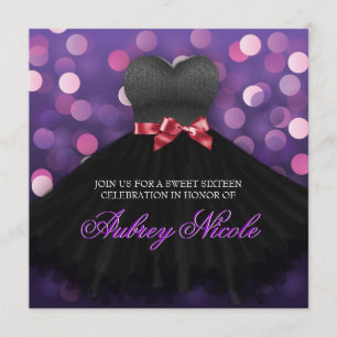 Invitation Sweet sixteen violet Black Dress Birthday Invitati
