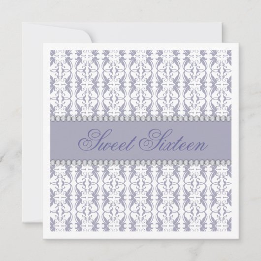 Invitation sweet sixteen violet blanc Damas dentelle bijouter (Devant)