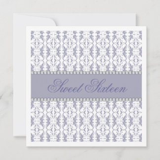 Invitation sweet sixteen violet blanc Damas dentelle bijouter