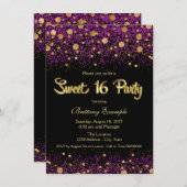Invitation Sweet sixteen violet et or (Devant / Derrière)