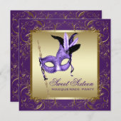 Invitation Sweet sixteen violet et or masquerade (Devant / Derrière)