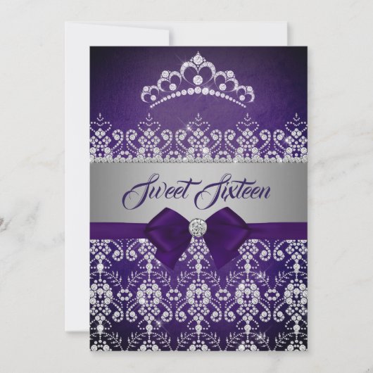 Invitation Sweet sixteen violet étincelle diamant Tiara Bow (Devant)