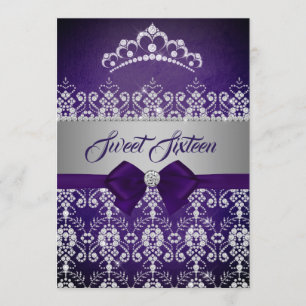 Invitation Sweet sixteen violet étincelle diamant Tiara Bow