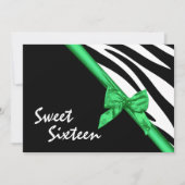 Invitation Sweet sixteen Zebra et Ribbon Green (Devant)