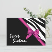 Invitation Sweet sixteen Zebra et Ribbon rose (Debout devant)