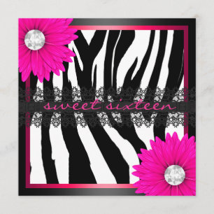 Invitation Sweet sixteen Zèbre rose chaud