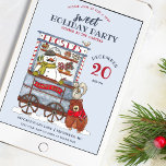 Invitation Sweet Snowman Candy Cart Watercolor Fête de vacanc<br><div class="desc">Voici notre invitation "A Sweet Holiday Party", où le pays des merveilles hivernales rencontre le charme boisé ! Doté d'une délicieuse aquarelle illustrant un bonhomme de neige amical, Frosty, qui s'occupe de sa charrette à bonbons qui fourmille de friandises de saison. Joignez-vous à la fête en perchant un petit écureuil...</div>