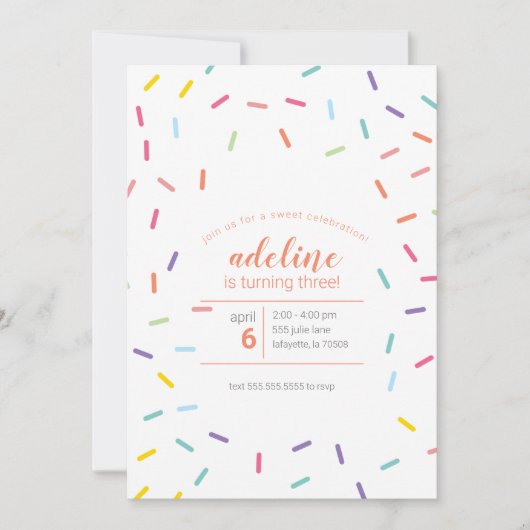 Invitation Sweet Sprinkles fête d'anniversaire (Devant)