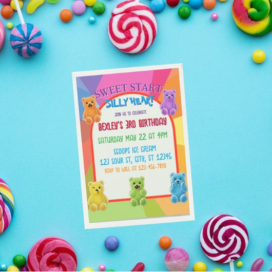 Invitation Sweet Start, Silly Heart Candy Bears Birthday