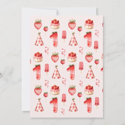 Invitation Sweet Strawberry First Birthday Outfit Clothesline (Dos)