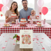 Invitation Sweet Strawberry Photo Card First Birthday