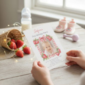 Invitation Sweet Strawberry Photo Card First Birthday