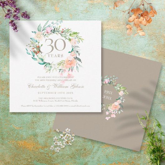 Invitation Sweet Summer Roses Garland 30th Anniversary