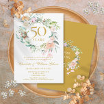 Invitation Sweet Summer Roses Garland 50e anniversaire<br><div class="desc">Doté d'une délicate guirlande de verdure fleurie d'aquarelle,  cette invitation chic à l'anniversaire du 50e mariage botanique peut être personnalisée avec vos informations spéciales d'anniversaire. Au verso,  une guirlande fleurie assortie encadre vos dates d'anniversaire dans un texte élégant sur un arrière - plan doré. Conçu par Thisisnotme©</div>