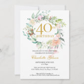 Invitation Sweet Summer Roses Garland Monogramme 40e annivers (Devant)