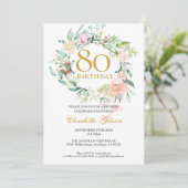 Invitation Sweet Summer Roses Garland Monogramme 80e annivers (Debout devant)
