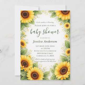 Invitation Sweet Sunflower Yellow Watercolor Baby Shower