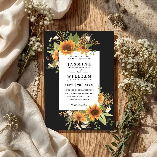 Invitation Sweet Sunflowers Rustic Elegant QR Code Wedding