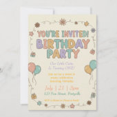 Invitation Sweet & Sunny Retro Felt Letters 1st Birthday (Devant)