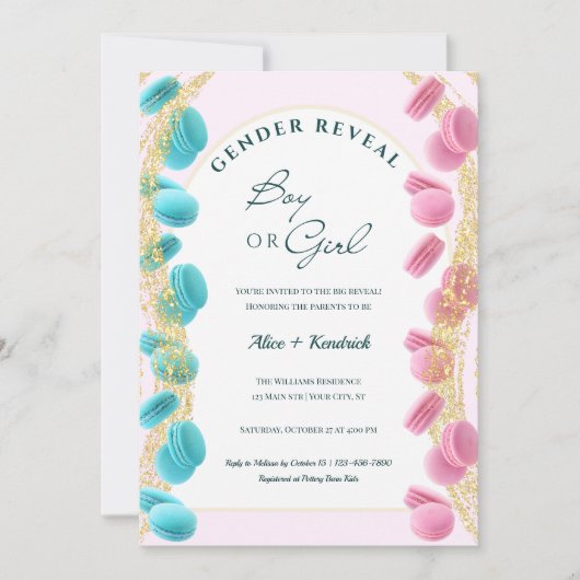 Invitation Sweet Surprise Macarons & Parties scintillant Genr (Devant)