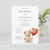 Invitation Sweet Teddy Bear Baby shower de ballon coeur (Debout devant)
