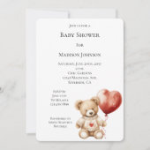 Invitation Sweet Teddy Bear Baby shower de ballon coeur (Devant)
