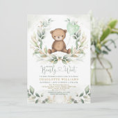 Invitation Sweet Teddy Bear Baby shower vert verdure or Ballo (Debout devant)