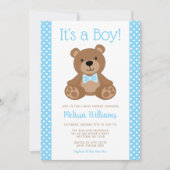Invitation Sweet Teddy Bear Blue Polka Baby shower point (Devant)