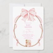 Invitation Sweet Teddy Bear & Pink Bow Baby Girl Shower (Devant)