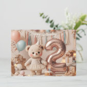 Invitation Sweet Teddy Bear Second Birthday Party  (Debout devant)