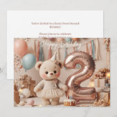 Invitation Sweet Teddy Bear Second Birthday Party  (Devant / Derrière)
