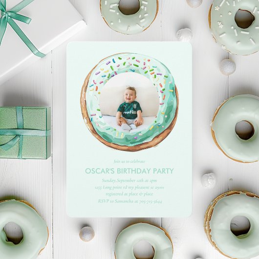 Invitation Sweet Time Pastel Green Donut Anniversaire