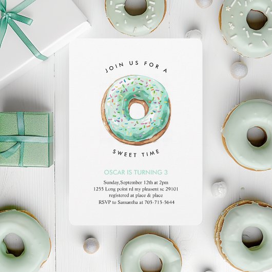 Invitation Sweet Time Pastel Green Donut Anniversaire