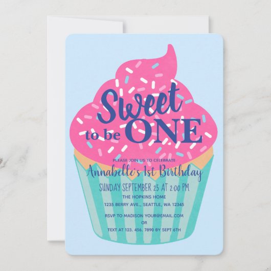 Invitation Sweet to be One Cupcake Kids First Birthday (Devant)