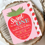 Invitation Sweet to be One Strawberry Kids First Birthday<br><div class="desc">Célébrez la journée spéciale de votre sucré avec ce Sweet to be One Strawberry Kids First Birthday design. Le design présente une grande fraise rouge contre un arrière - plan rose. L'inverse est un motif de fraises. Vous pouvez customiser plus loin en cliquant sur le bouton "PERSONNALISER". Objets correspondants dans...</div>