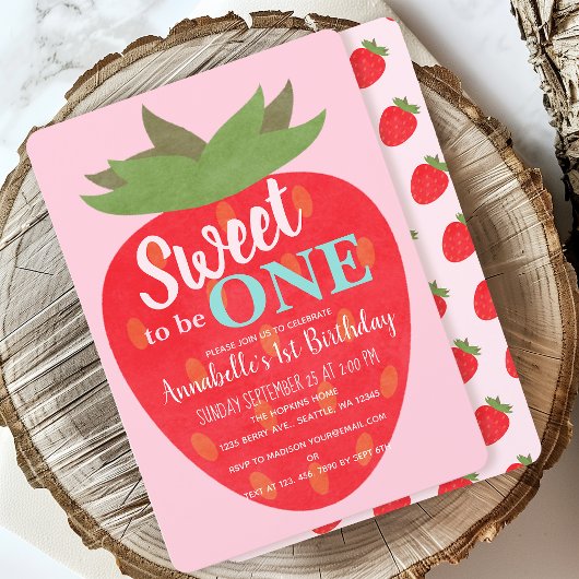Invitation Sweet to be One Strawberry Kids First Birthday