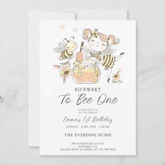 Invitation Sweet To Bee One Honey 1er anniversaire (Devant)