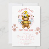 Invitation Sweet To Bee Pink Honey Bear 1er anniversaire (Devant)