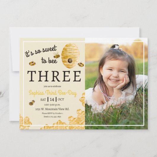 Invitation Sweet to Bee Three Honeycomb 3rd Birthday Photo (Devant)