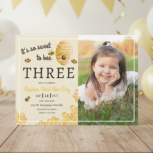Invitation Sweet to Bee Three Honeycomb 3rd Birthday Photo