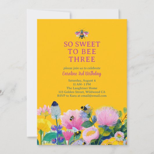 Invitation Sweet to Bee Three Whimsical Third Birthday (Devant)