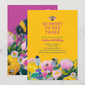 Invitation Sweet to Bee Three Whimsical Third Birthday (Devant / Derrière)