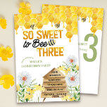 Invitation Sweet to Bee Trois ruches et Honeycomb 3e annivers<br><div class="desc">Une invitation de 3ème anniversaire digne d'un buzz, c'est un doux comme du miel ! Cette invitation au thème des abeilles est parfaite pour la fête du 3ème anniversaire de votre petit, avec un jeu de mots qui fera sourire vos invités - "tellement doux à trois". L'illustration de l'aquarelle est...</div>